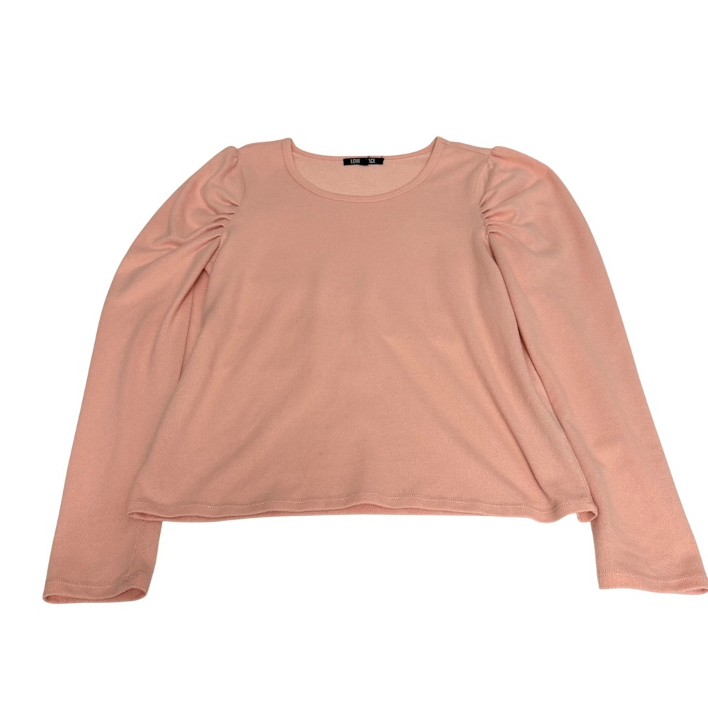 Love + Lace Women Peach Pink Puff Shoulder Scoop Neck Long Sleeve Top Large